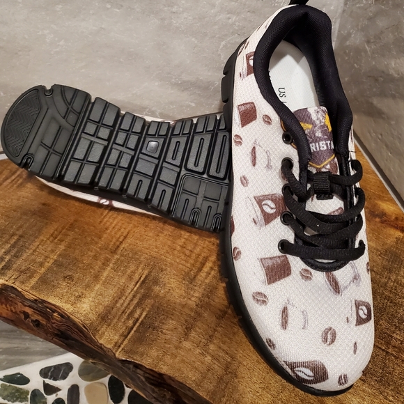 Coffee Shoes Sneakers Size 8 White Coffee Theme - Picture 2 of 8